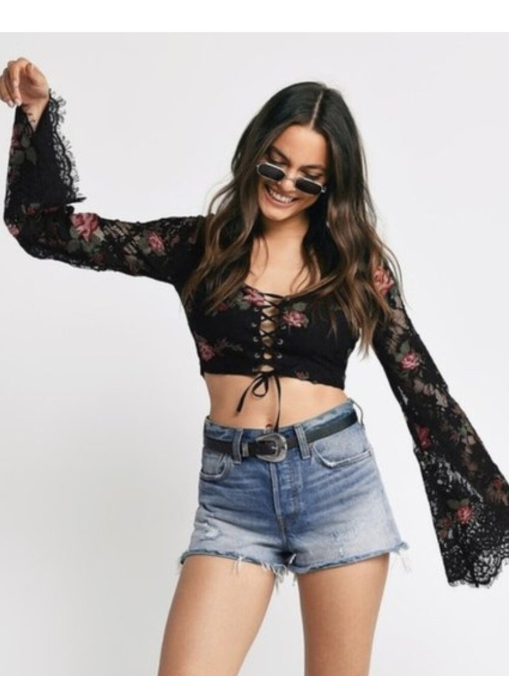 Nwt BOHO Long Trumpet Slweve Layering Roses Top Whimsigoth Dolls Kill Lace Widow